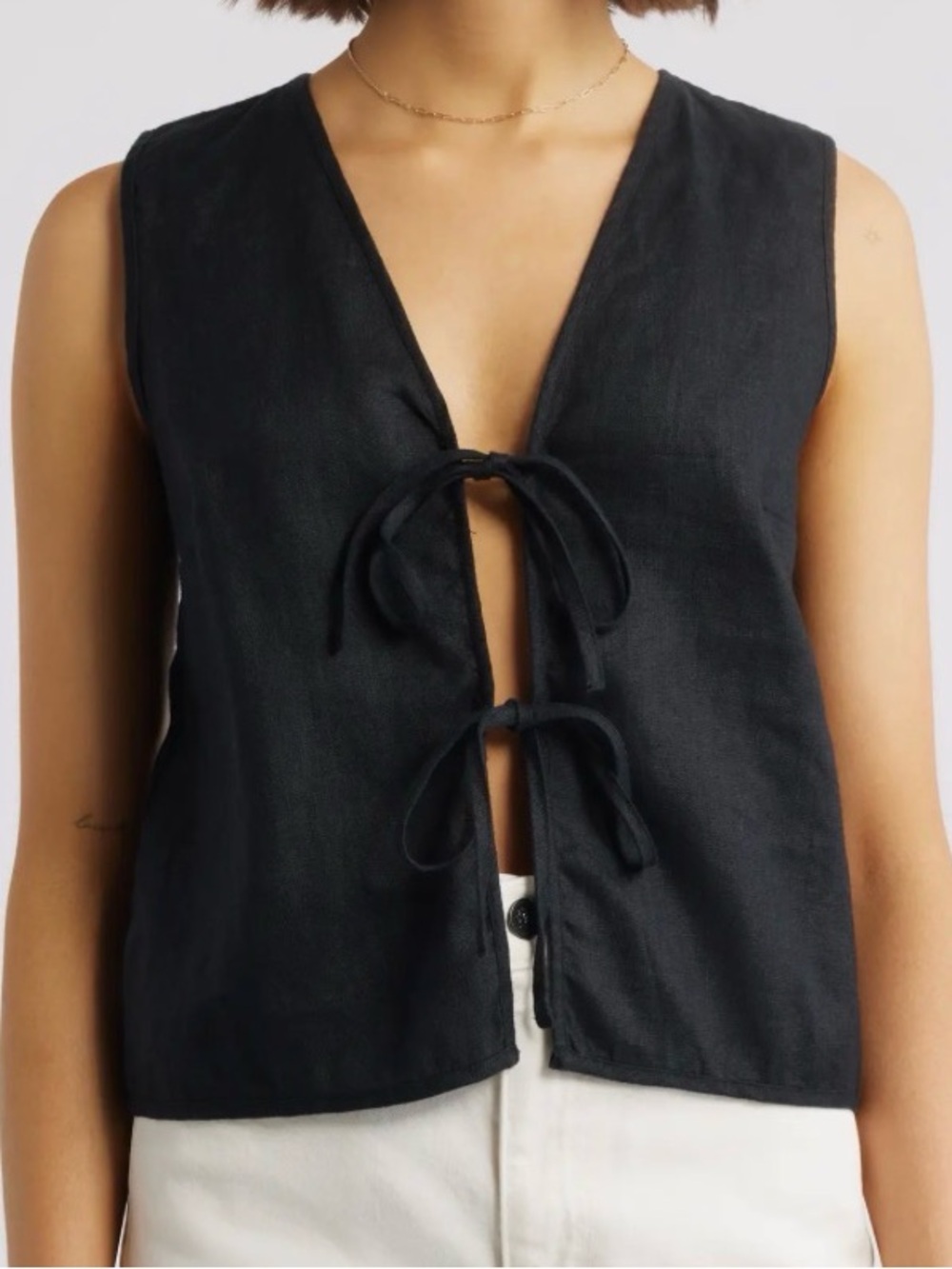 Abercrombie Sz Large Linen Blend Tie-Front Top